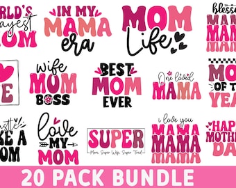 Retro Mom Quotes SVG Bundle, Mother's Day Shirt Designs (Digital Files)