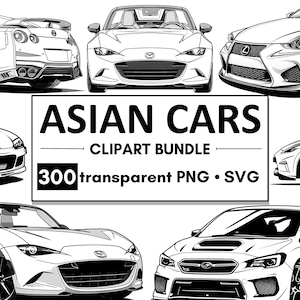 300 asiatische Autos Clipart PNG SVG Bundle - schneller asiatischer Auto digitaler Download, Rennwagen Grafiken für DIY-Projekte