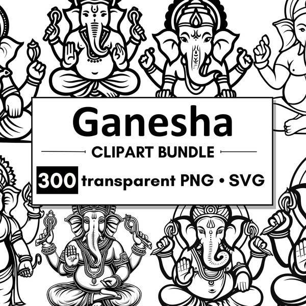 300 Ganesha doodle Clipart | PNG + SVG transparent background | Commercial use | Lord Ganesha tattoo template