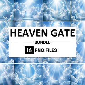 16 Heaven Gate-achtergrond PNG-bundel, Memorial In Loving Memory, Heaven Stair Steps & Gate, digitale download