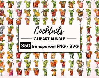Cocktail Clipart Bundle: 350 Alcohol Drink PNG & SVG Icons (Digital Download)