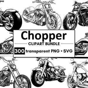 300 Chopper SVG + PNG Bundle - Klassische Vintage Motorräder Digitaler Download, Motorrad Grafiken für DIY-Projekte, Vektor Fahrräder