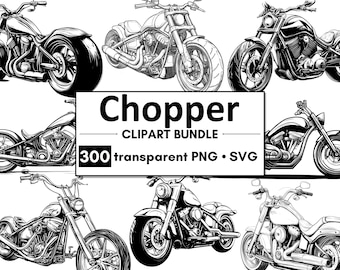 300 Vintage Chopper Motorcycle Clipart: SVG PNG Bundle (Digital Download)