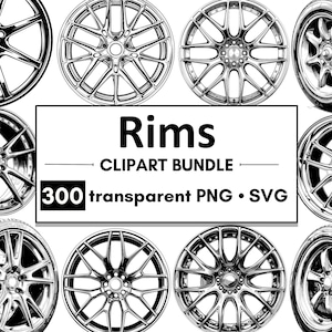 300 velgen clipartbundel | PNG en SVG met transparante achtergronden | Zwart-witvectorbestanden voor autobanden en velgen