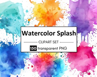 Watercolor Splash Clipart Bundle: 150 Colorful PNGs (Commercial Use)