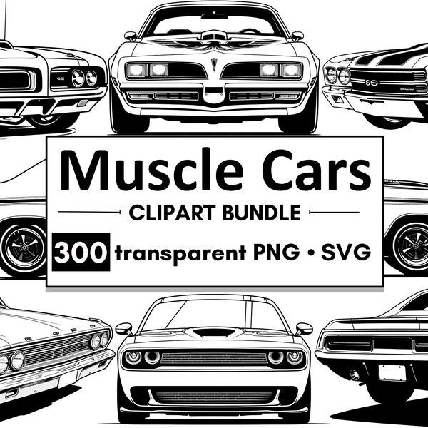 Muscle Car Clipart Bundle: 300 Vintage Hot Rod Graphics (PNG, SVG)