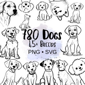 780 Cute Dog Clipart Bundle | 45 Breeds in PNG and SVG | Adorable Doodle Style Illustrations for Dog Decor, Stationery, Digital Projects