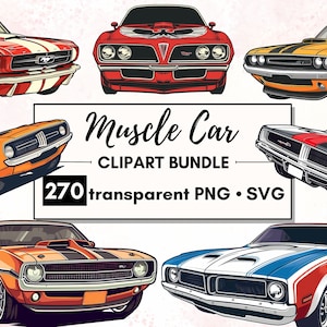 270 vintage Muscle Car Cliparts PNG SVG-bundel - klassieke hot rod raceauto digitale download voor doe-het-zelfprojecten