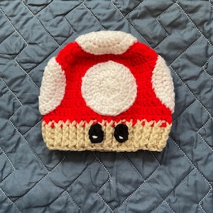Babies crocheted Mario brothers inspired mushroom hat size newborn