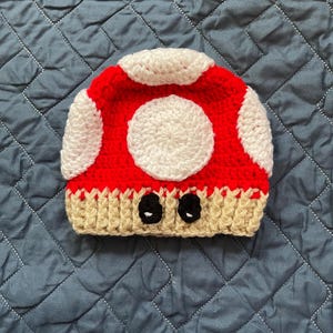 Babies crocheted Mario brothers mushroom hat fits 18 month old