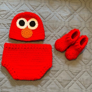 inspired by Sesame Street crocheted Elmo newborn baby outfit