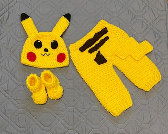 Inspiriert von Pokémon: Gehäkeltes Pikachu-Outfit für 6 Monate alte Babys