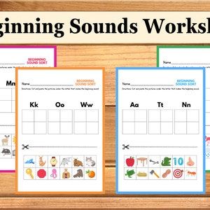 Colorful Cut and Paste Beginning Sounds Worksheet