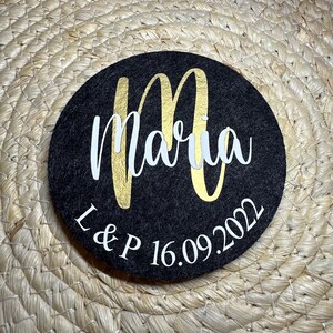 Filzuntersetzer personalisiert mit Namen | Gastgeschenk zur Hochzeit | Platzkarten für Gäste |  Tischdekoration zur Hochzeit | Namenskarten