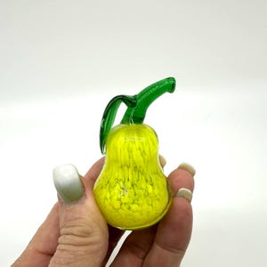 Miniature Kosta Boda Art Glass Pear, hand blown sculpture. Scandinavian glass fruit