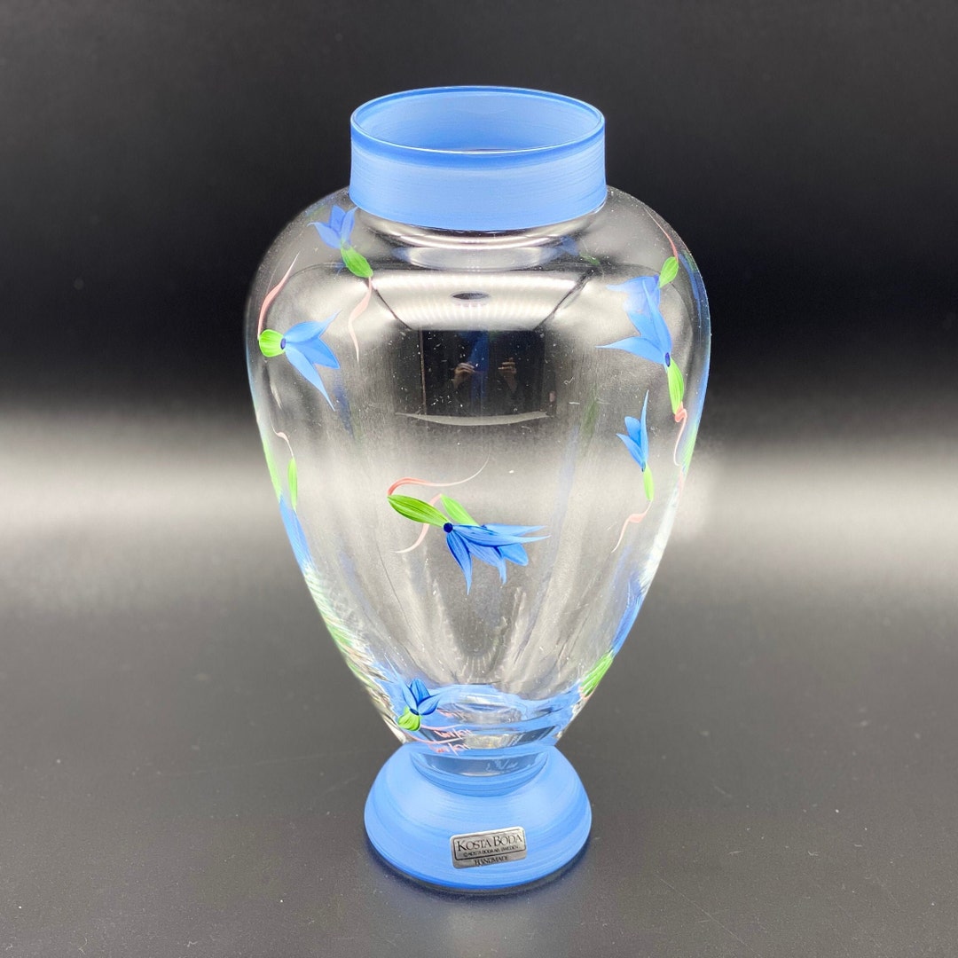 Kosta Boda Blue Flowers Art Glass Vase by Ulrica Etsy