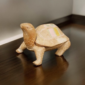 Vintage 1970s Wooden Turtle Trinket Box – Hand-Carved Tortoise with Removable Shell, Novelty Animal Decor