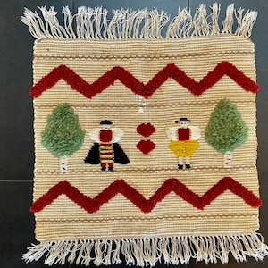 Vintage 1970s woven wool wall tapestry – handwoven folk art wall hanging