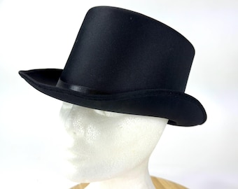 Black Formal Top Hat – Vintage-Style Steampunk Opera Hat with Satin Band