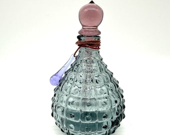 Vintage Hobnail Glass Perfume Bottle – Lavender Stopper & Teardrop Pendant, c1980s Vanity Decor