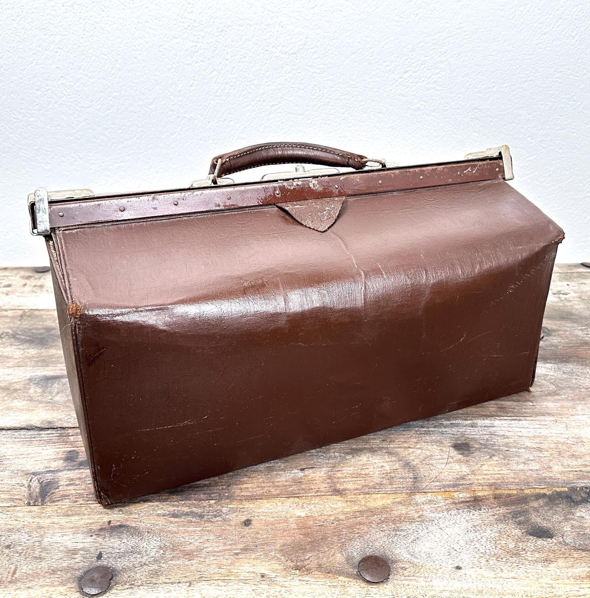 Vintage leren dokterstas - zeldzame Zweedse dokterstas - donkerbruine kleur