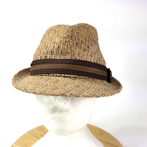 Vintage Straw Fedora Hat – Woven Brown Trilby by New World Fashion