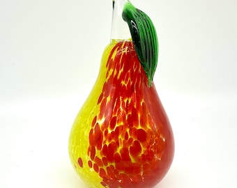 KOSTA BODA Art Glass Fruit Pear, hand blown sculpture. Scandinavian glass