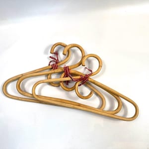 Set of 3 Vintage Bentwood Hangers | Curved Bamboo Clothes Hangers, Scandinavian Mid-Century Style