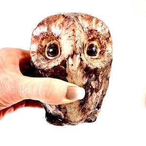Ceramic Owl Figurine Brown Glaze Hand Painted Bird Sculpture 12 cm