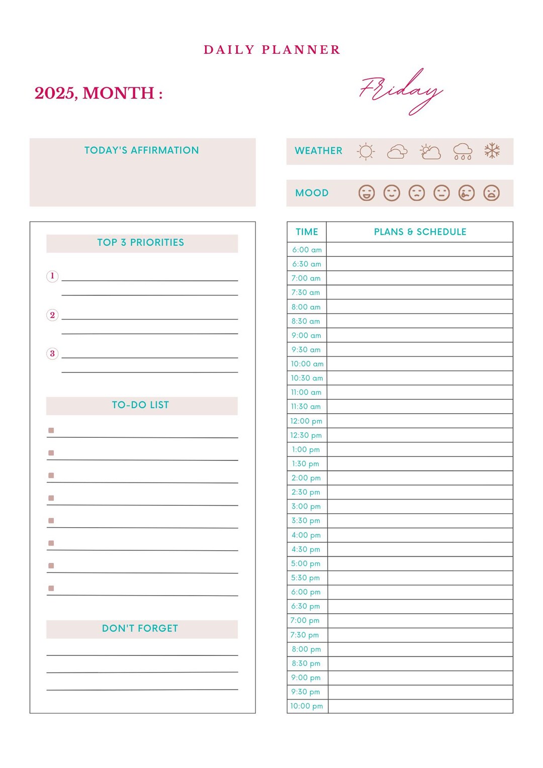 Aesthetic Daily Planner Printable to Do List Digital Daily Schedule ...