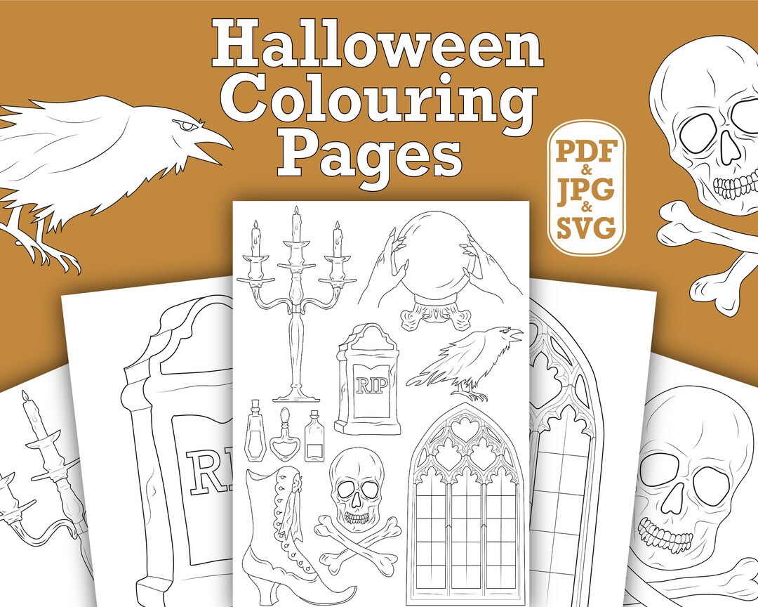 Gothic Halloween Colouring Pages, Kids Spooky Vintage Halloween ...