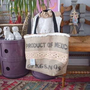 Jute Tote Bag, Burlap Bag, Hessian Jute Bag, Rustic bag, boho bag, tribal bag, shopper bag, shopping bag, coffee sack, upcycling bag