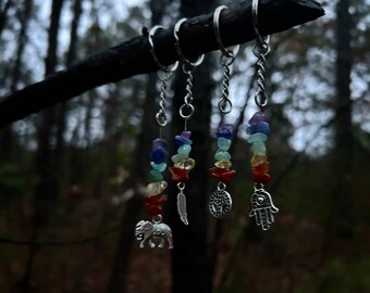 Reiki Crystal Chip Keychain with Silver Charm