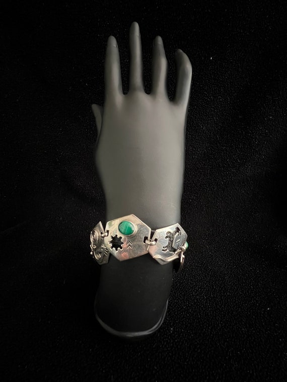 Vintage NAVAJO Sterling Silver and Malachite Link 