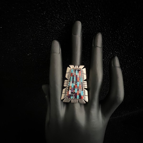 RARE HUGE Carolyn Pollack Helios Sterling Silver Multistone Inlay Ring  - Size 7