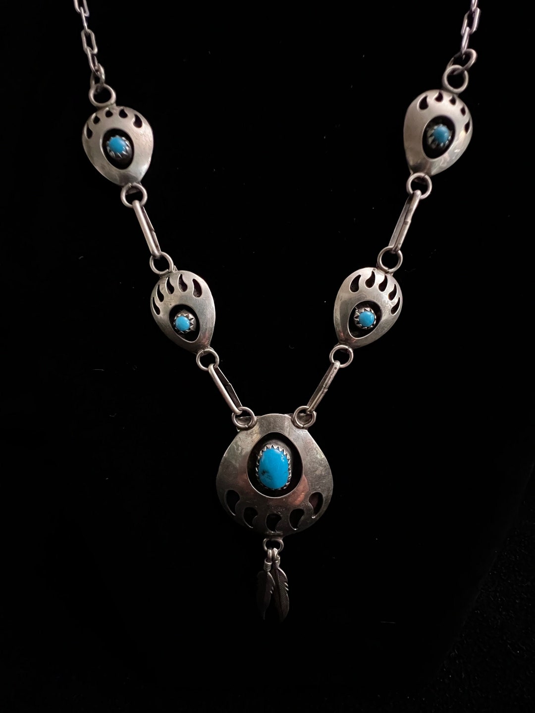 Vintage Unsigned Navajo Sterling Silver and Turquoise Shadowbox Bear ...