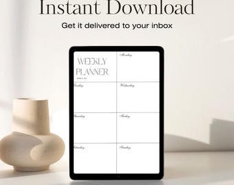 印刷可能な週間プランナー、デジタルダウンロードプランナー、週間スケジュール、印刷可能なプランナー、最小限のプランナーデザイン、一週間の概要