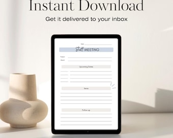 印刷可能なスタッフ会議メモ、デジタルダウンロードメモ、最小限のメモデザイン、クリーンなメモページ、単一ページのダウンロード