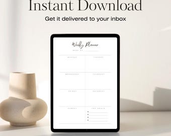 印刷可能な週次食事プランナー、デジタルダウンロードプランナー、週次食事、印刷可能な食料品プランナー、食料品リスト付き印刷可能な食事プラン