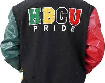 Handmade Men's HBCU Jacket Varsity Letterman Pride Wool & Faux Leather Jacket