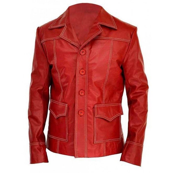 Mens FC Brad Pitt Mayhem Club Jacket Tyler Red Leather Coat