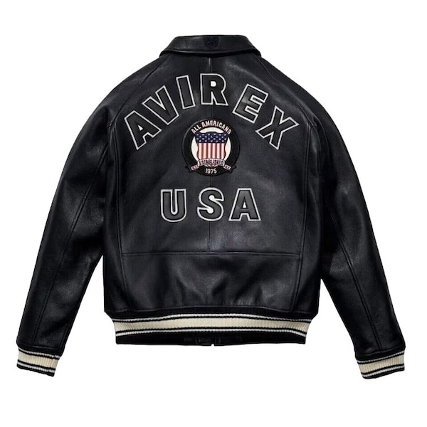 Handmade Avirex USA Edition Icon Jacket American Flight Jacket Real Black Leather Jacket
