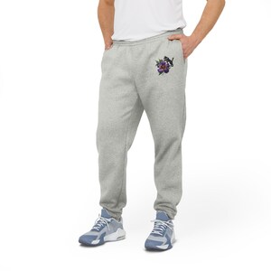 Adidas Joggers, Black Puma and Flower Design, Unisex Fleece Sweatpants, Athletic Pants, Lounge Wear, Track Bottoms, Sports Trousers