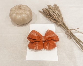 Rust Orange Plaid Baby Bow and Headband - Fabric Baby Bow - Newborn and Toddler Bows