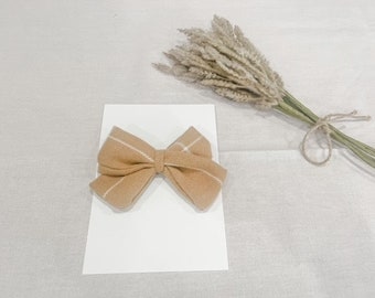 Tan Plaid Baby Bow - Fabric Hair Bow - Baby Bows - Toddler Bows - Baby Bows and Head Bands