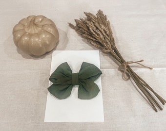 Fall Army Green Baby Bow - Fabric Hair Bow - Baby Bows - Toddler Bows - Baby Bows and Head Bands