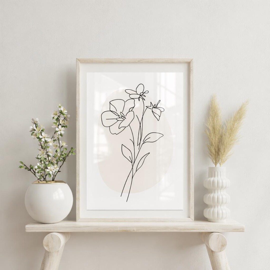 Minimalist Floral Line Art Print – Botanical Wall Decor - Etsy