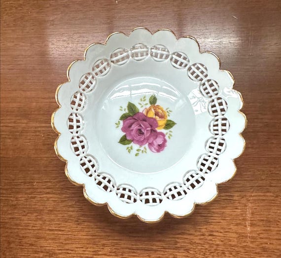 Vintage Herend porcelain lattice/braided butter Dish - Trinket Dish