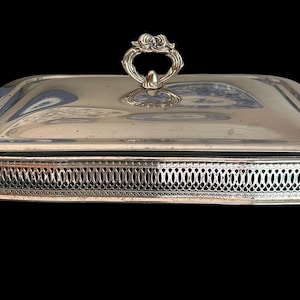 Vintage Silverplated Rectangular Casserole Chaffing Dish with Glass Insert