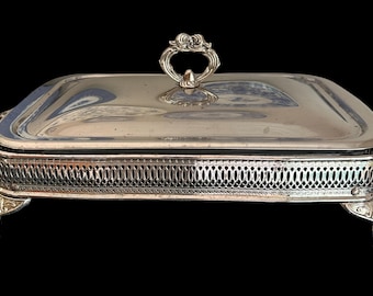 Vintage Silverplated Rectangular Casserole Chaffing Dish with Glass Insert